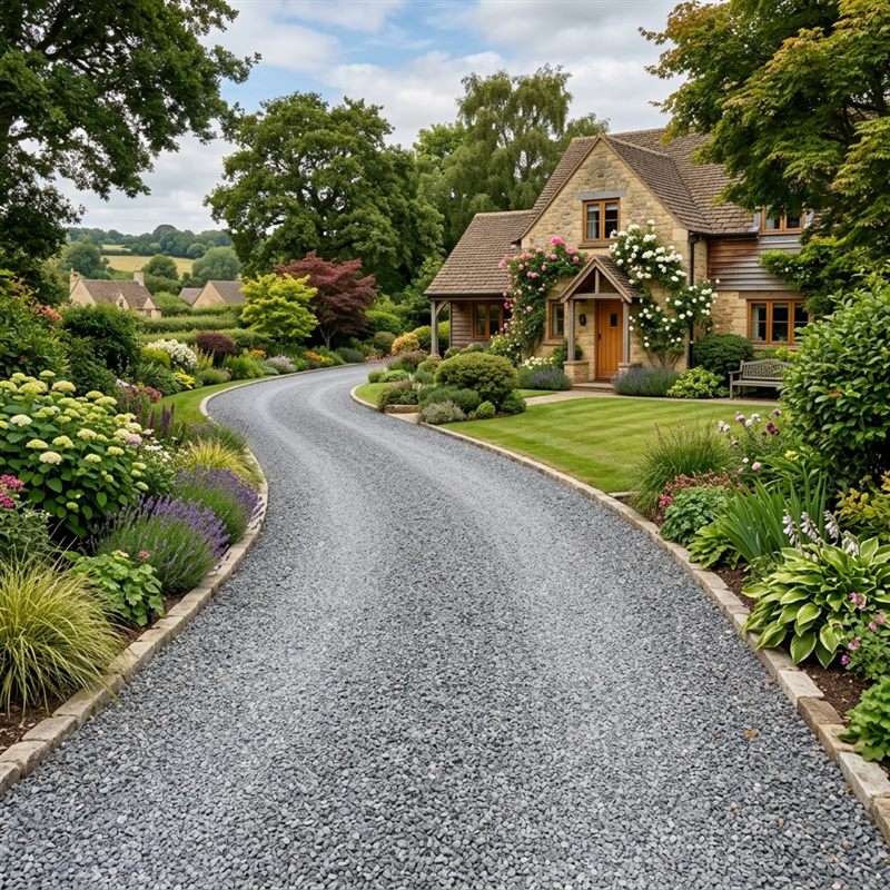 Crushed stone spread at the correct depth for a driveway base