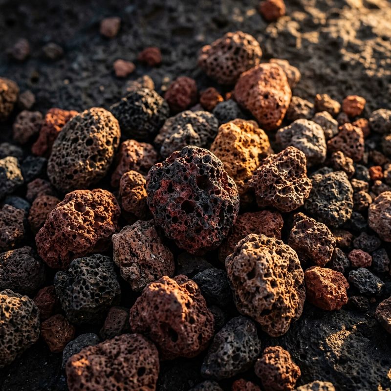 Lava rock — porous volcanic gravel in deep red and black