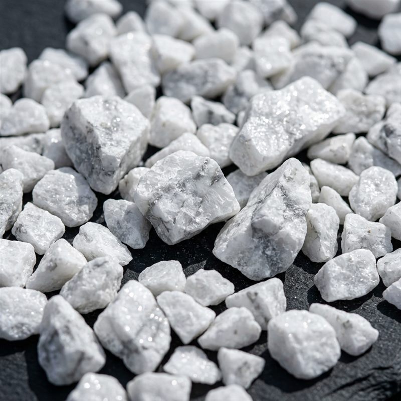 Marble chips — brilliant white angular gravel with gray veining